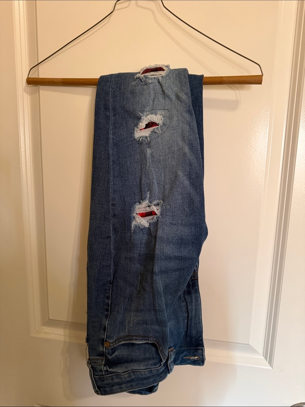 Judy Blue Blue Slim Straight Jeans with Red Patch Accents